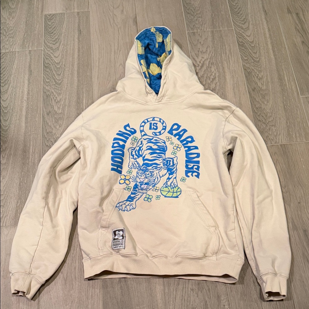 Overtime Boys Cream and Blue Hoodie Size XL